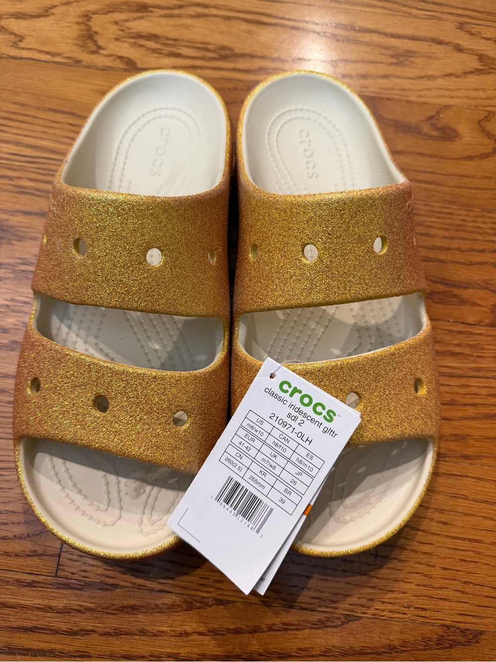 CROCS Gold Glitter Dual-Strap Slide Sandals